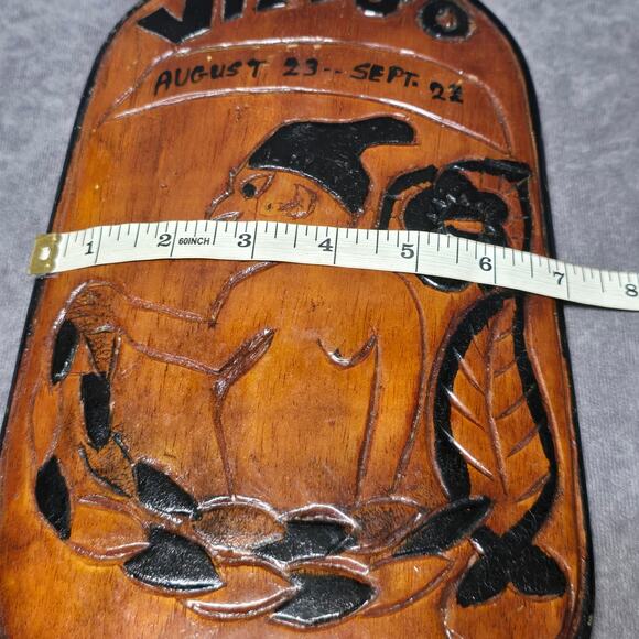 Primitive Handmade Wooden Virgo Astrological Zodiac Sign Horoscope Wall Plaque - Picture 7 of 9